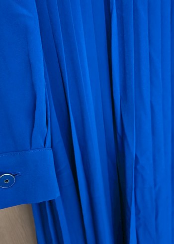 Mavi Pilili Uzun Kollu Gömlek Yaka Tunik - Görsel 4