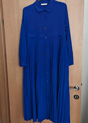 Mavi Pilili Uzun Kollu Gömlek Yaka Tunik - Görsel 2