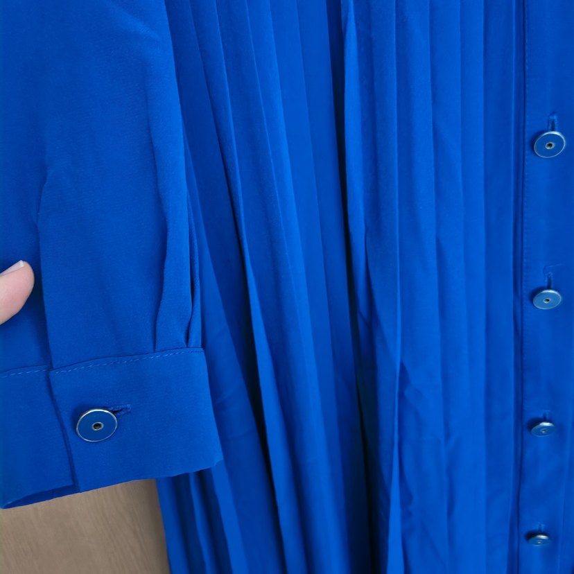 Mavi Pilili Uzun Kollu Gömlek Yaka Tunik - Görsel 4