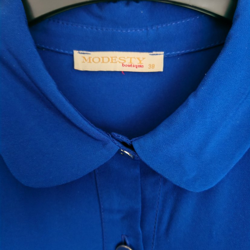 Mavi Pilili Uzun Kollu Gömlek Yaka Tunik - Görsel 5