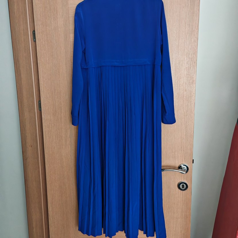 Mavi Pilili Uzun Kollu Gömlek Yaka Tunik - Görsel 3