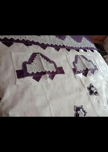 Nakışlı Beyaz ve mor Nevresim Takımı - Görsel 2