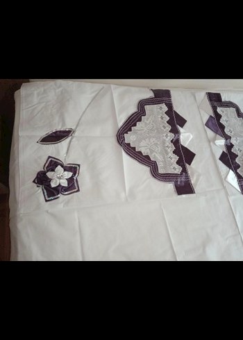 Nakışlı Beyaz ve mor Nevresim Takımı - Görsel 7