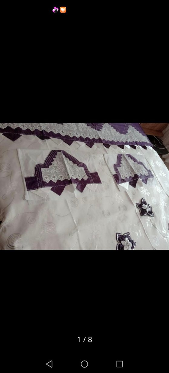 Nakışlı Beyaz ve mor Nevresim Takımı - Görsel 2