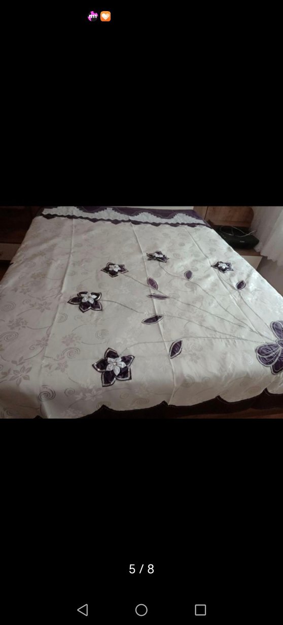 Nakışlı Beyaz ve mor Nevresim Takımı - Görsel 5