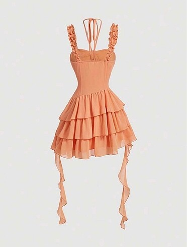 Sheinside Çiçekli fırfırlı elbise
