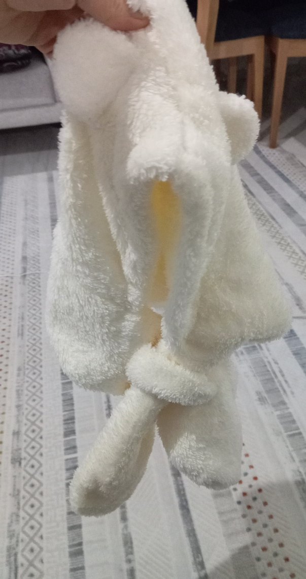 Beyaz Bebek Kapüşonlu Yumuşak Polar Şapka - Görsel 2