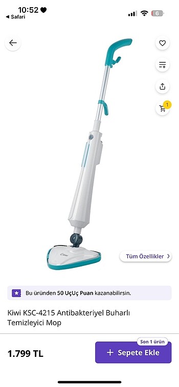 Kiwi marka yedek bezli buharlı mop