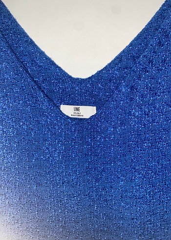 V Yaka Mavi Kadın Triko Elbise - Görsel 3
