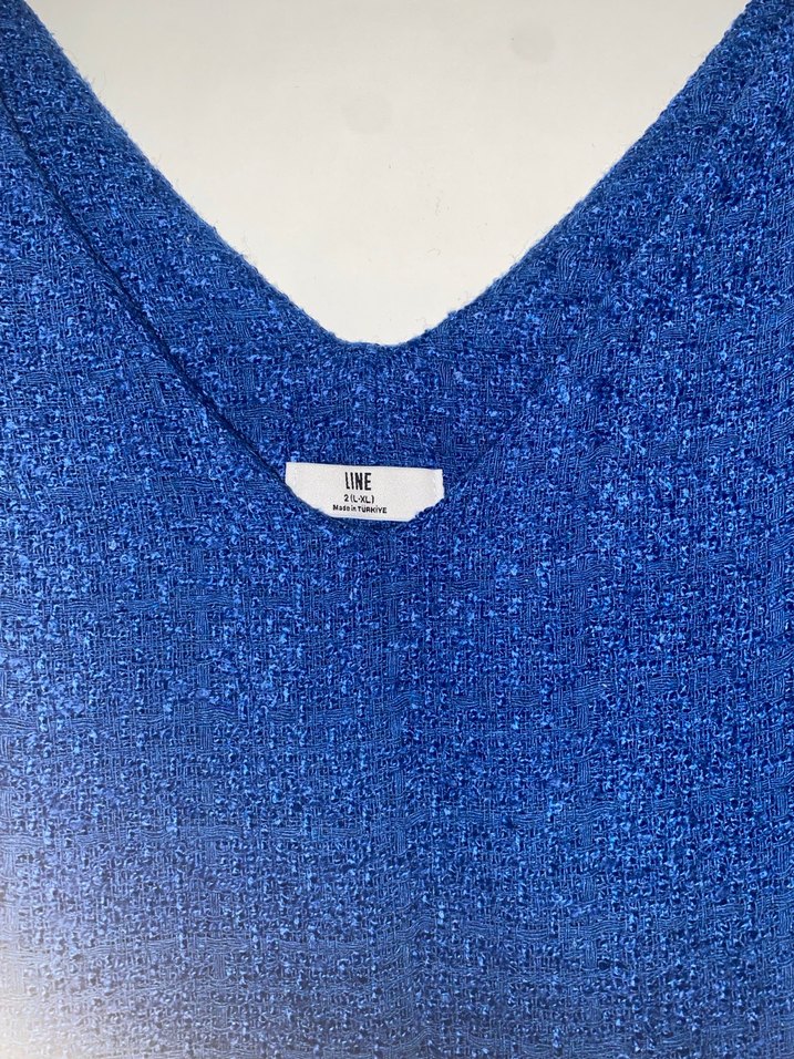 V Yaka Mavi Kadın Triko Elbise - Görsel 3