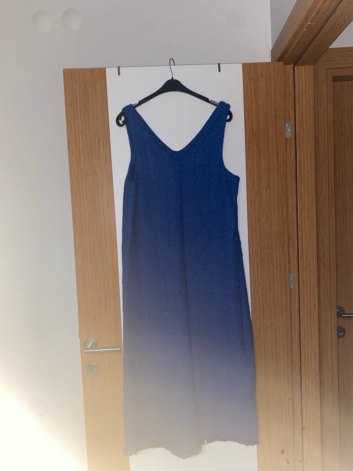 V Yaka Mavi Kadın Triko Elbise - Görsel 2