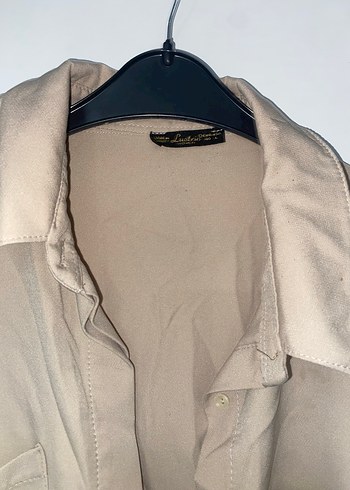 Bej Keten Düğmeli Kadın Gömlek - Görsel 2