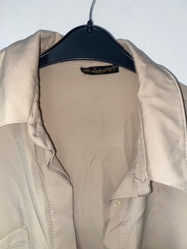 Bej Keten Düğmeli Kadın Gömlek - Görsel 2