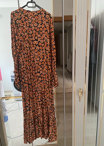 Turuncu Uzun Bohem Piliseli Elbise - Görsel 3