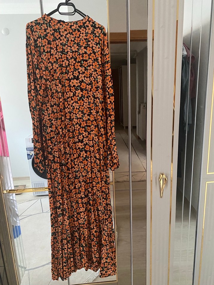 Turuncu Uzun Bohem Piliseli Elbise - Görsel 3