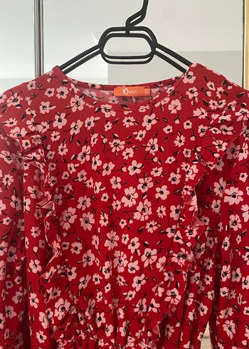 Kırmızı Çiçek Desenli Uzun Bohem Elbise - Görsel 3