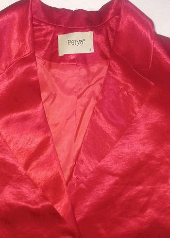 Kadın Kırmızı Saten Düğmeli Blazer Ceket - Görsel 2