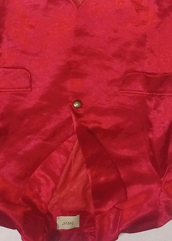 Kadın Kırmızı Saten Düğmeli Blazer Ceket - Görsel 3