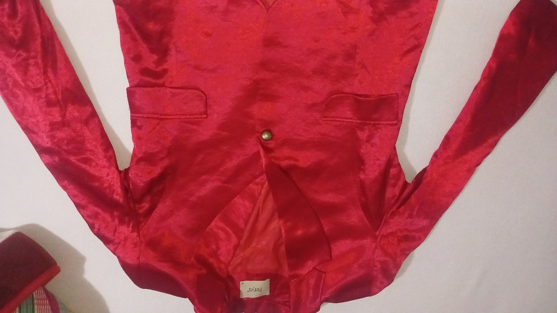 Kadın Kırmızı Saten Düğmeli Blazer Ceket - Görsel 3