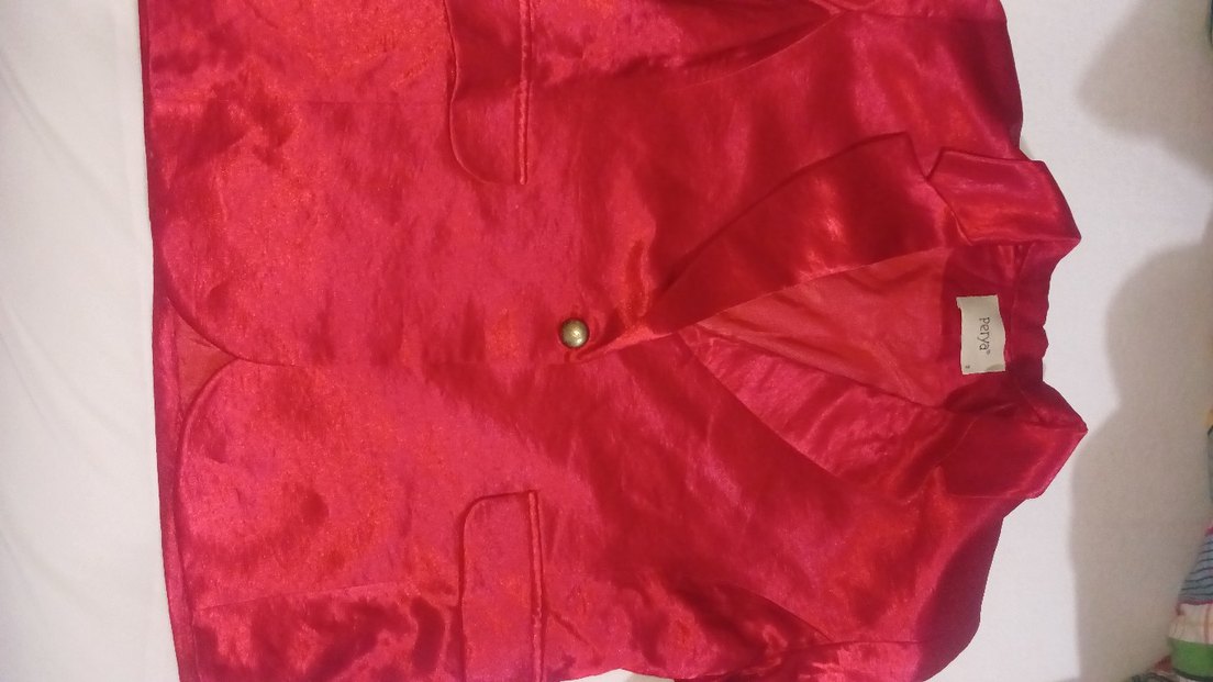 Kadın Kırmızı Saten Düğmeli Blazer Ceket - Görsel 4