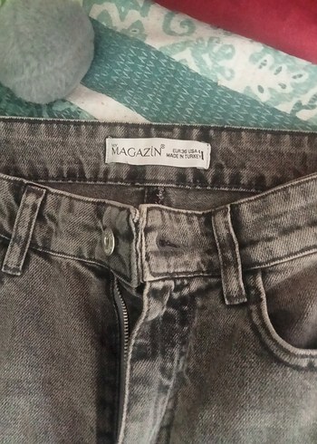 Düğmeli Gri Bağlama Desenli Bol Kesim Jean - Görsel 3