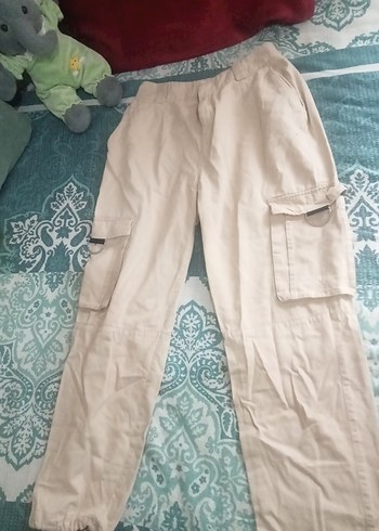 Bej Kadın Pamuk Kumaş Kemerli Rahat Pantolon - Görsel 3