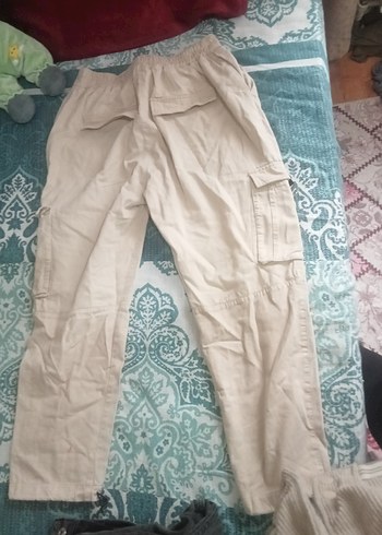 Bej Kadın Pamuk Kumaş Kemerli Rahat Pantolon - Görsel 2