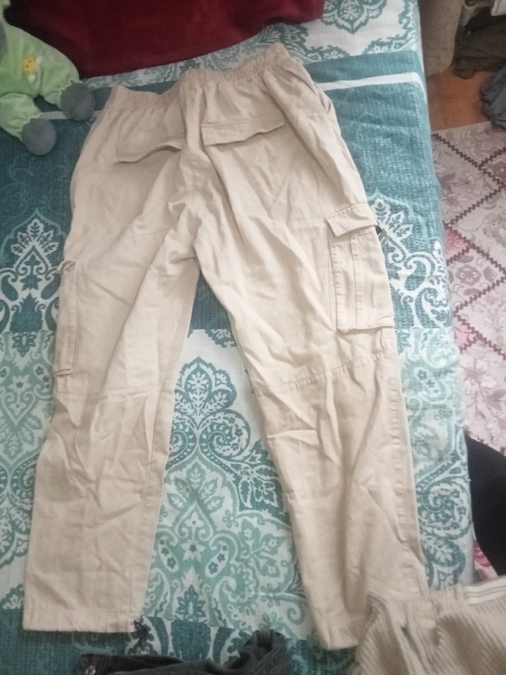 Bej Kadın Pamuk Kumaş Kemerli Rahat Pantolon - Görsel 2