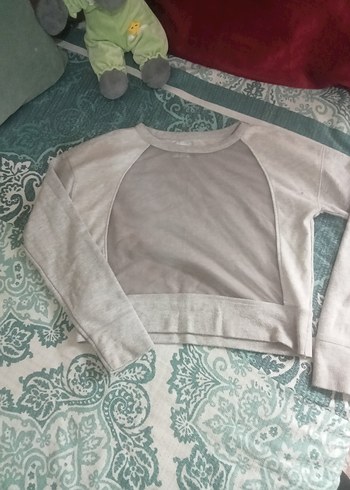 Gri Kadın Sweatshirt, Bisiklet Yaka, Uzun Kollu - Görsel 4