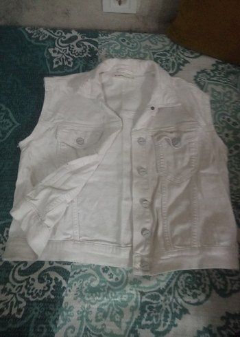 Kadın Beyaz Kolsuz Kot Ceket - Görsel 2