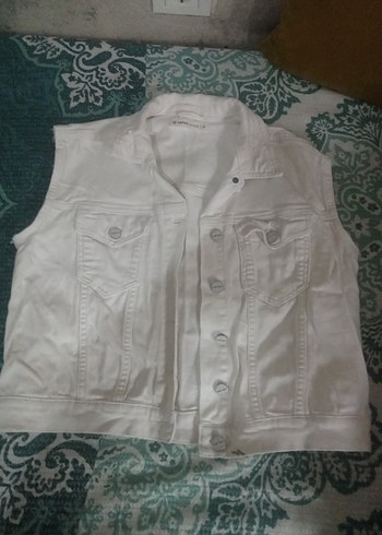 Kadın Beyaz Kolsuz Kot Ceket - Görsel 4