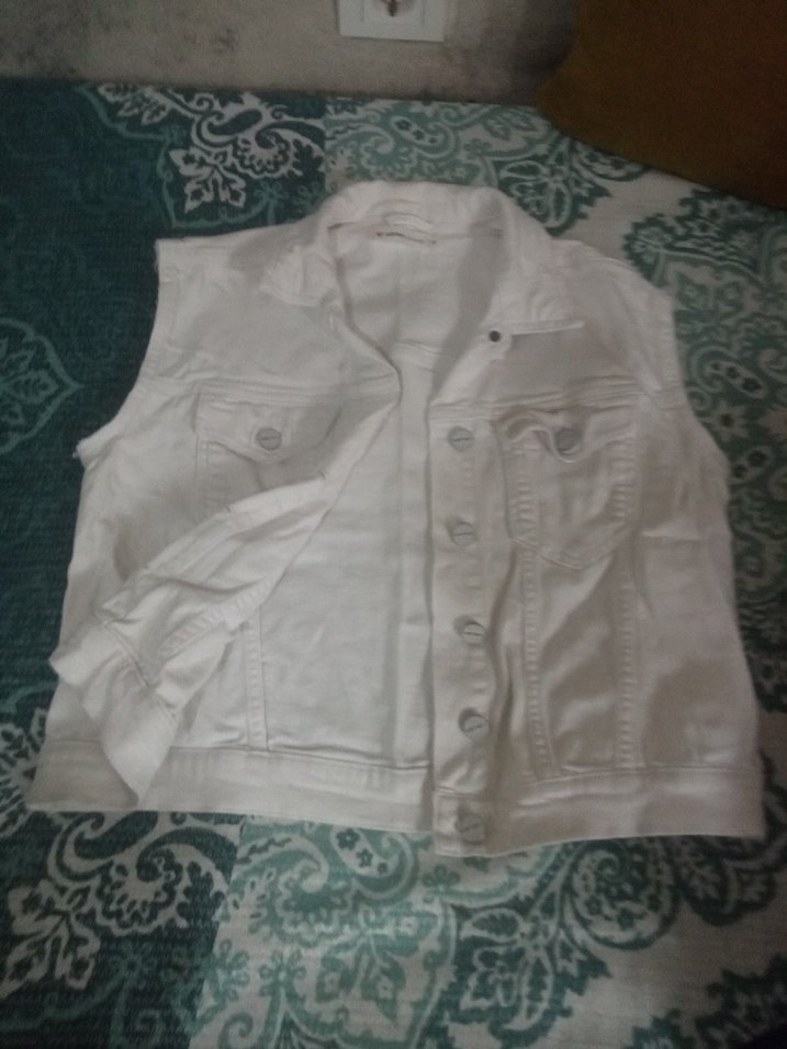 Kadın Beyaz Kolsuz Kot Ceket - Görsel 2