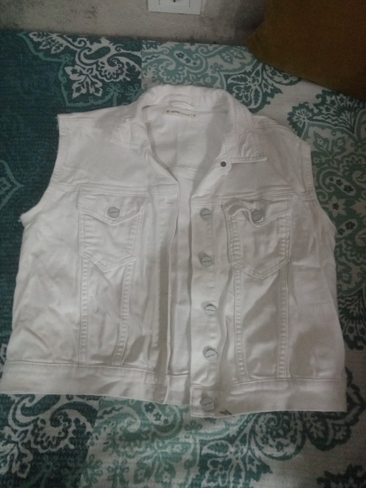 Kadın Beyaz Kolsuz Kot Ceket - Görsel 4