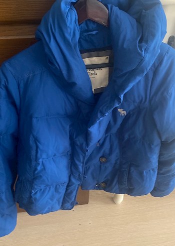 Abercrombie & Fitch Canli Mavi Kapusonlu Sisme Mont