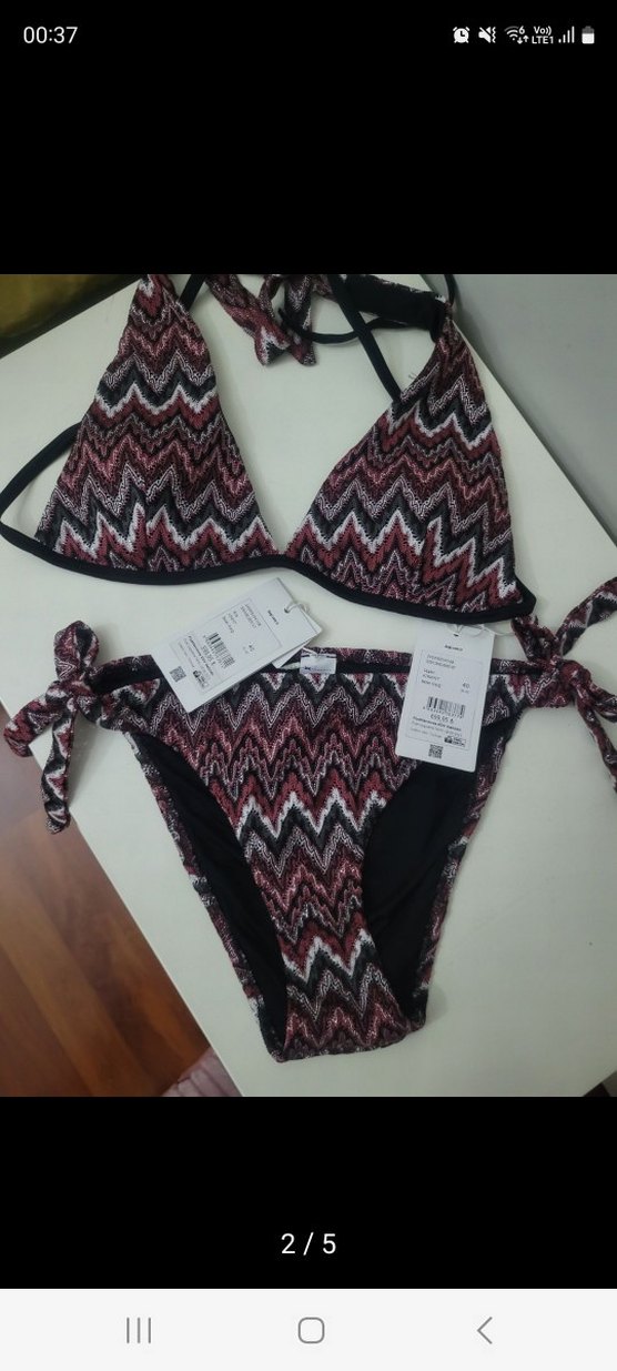Bordo Örgü Desenli Bohem Bikini - Görsel 2