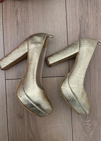 Kadın Altın Platform Topuk Abiye Ayakkabı - Görsel 3