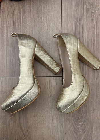 Kadın Altın Platform Topuk Abiye Ayakkabı - Görsel 2