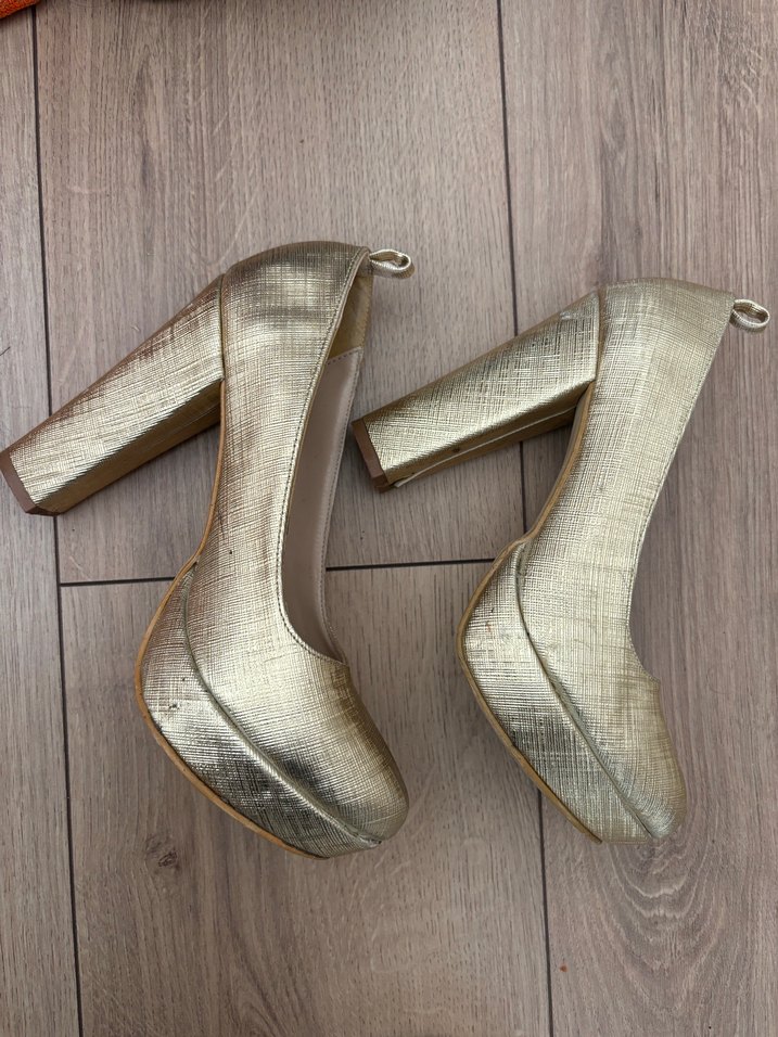 Kadın Altın Platform Topuk Abiye Ayakkabı - Görsel 3