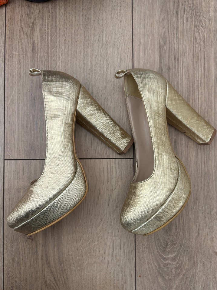 Kadın Altın Platform Topuk Abiye Ayakkabı - Görsel 2