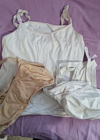 Kadın Beyaz Keten Askılı Basic emzirme Atleti ve sütyeni - Görsel 2