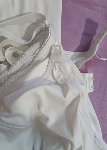 Kadın Beyaz Keten Askılı Basic emzirme Atleti ve sütyeni - Görsel 5