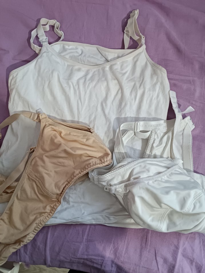 Kadın Beyaz Keten Askılı Basic emzirme Atleti ve sütyeni - Görsel 2