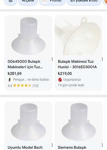 Beden Bulaşık Makinesi Tuz Hunisi Beyaz