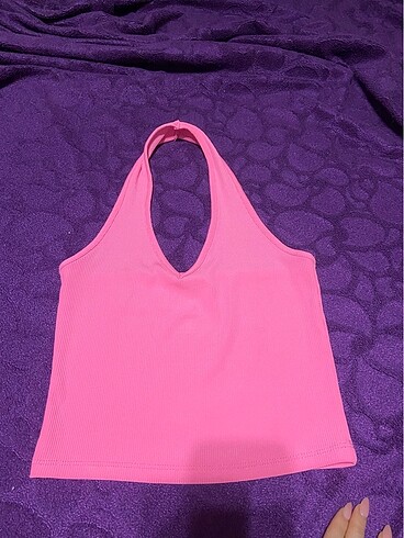 xs Beden Pembe boyundan askılı crop