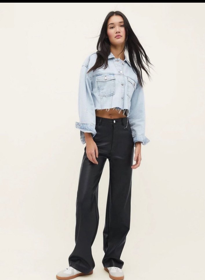 Stradivarius Siyah Deri Kadın Pantolon - Görsel 2