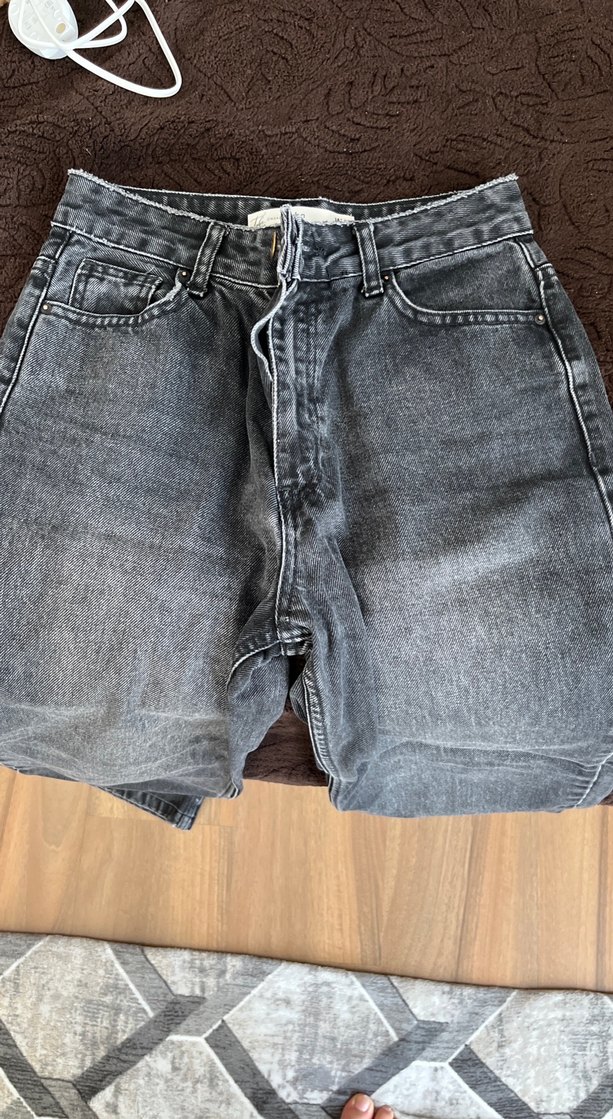 Gri Bol Kesim Midi Denim Kadın Jean - Görsel 2