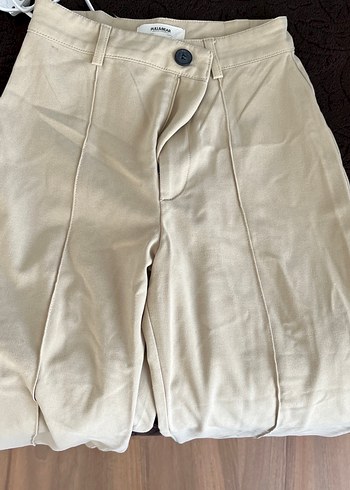 Bej Kadın Süet Düğmeli Bol Pantolon - Görsel 2