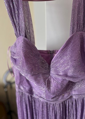 Parlak Mor Pilili Uzun Abiye Elbise - Görsel 3