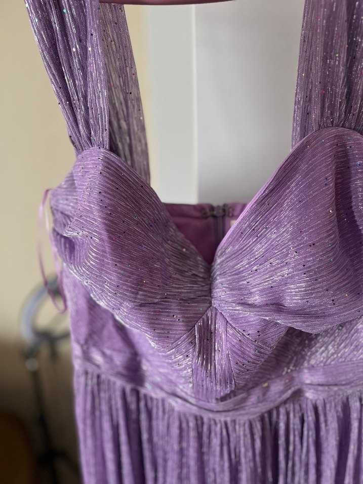 Parlak Mor Pilili Uzun Abiye Elbise - Görsel 3