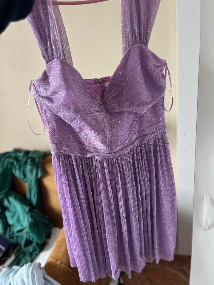 Parlak Mor Pilili Uzun Abiye Elbise - Görsel 2